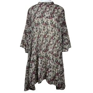 Zara Mini Dress Oversized Mock Neck Floral 3/4 Flare Sleeve XS